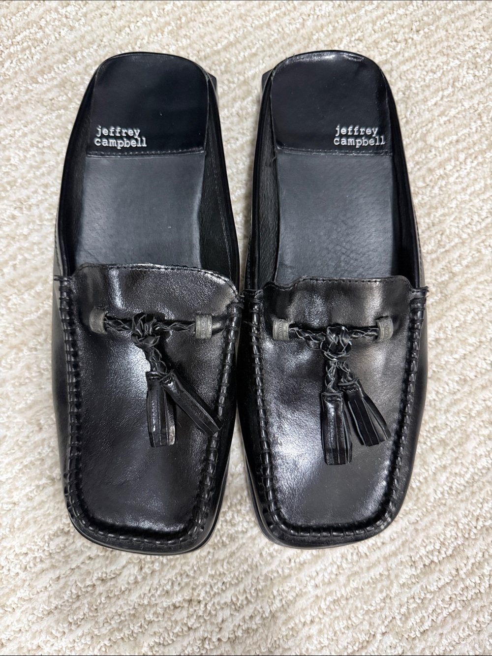Jeffrey Campbell Black Leather Tassel Slip-On Loafers - Picture 2 of 6